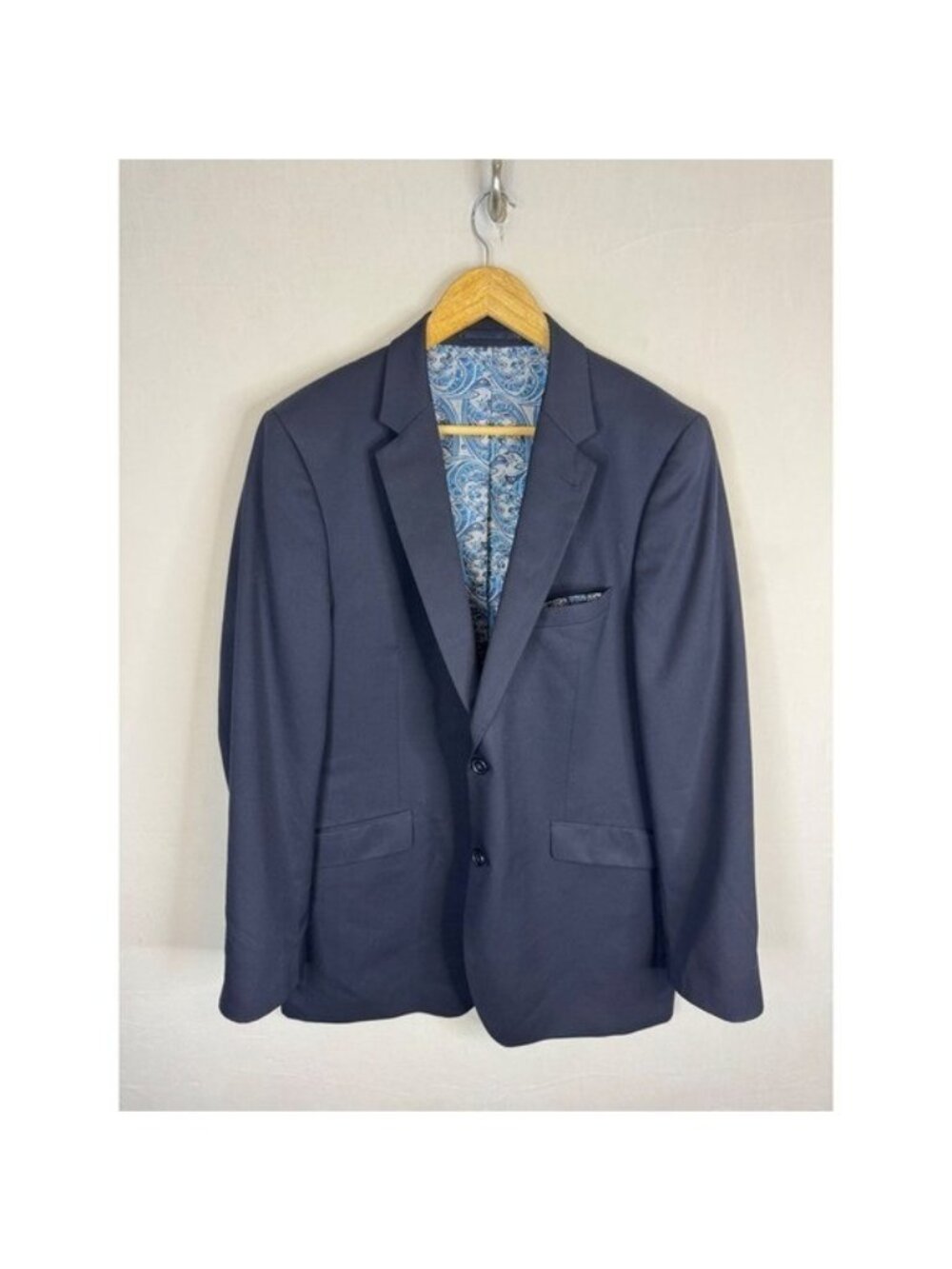 Horst Marzotto Navy Blue Stretch Wool Blazer Paisley Lining Mens 46 Suit Jacket